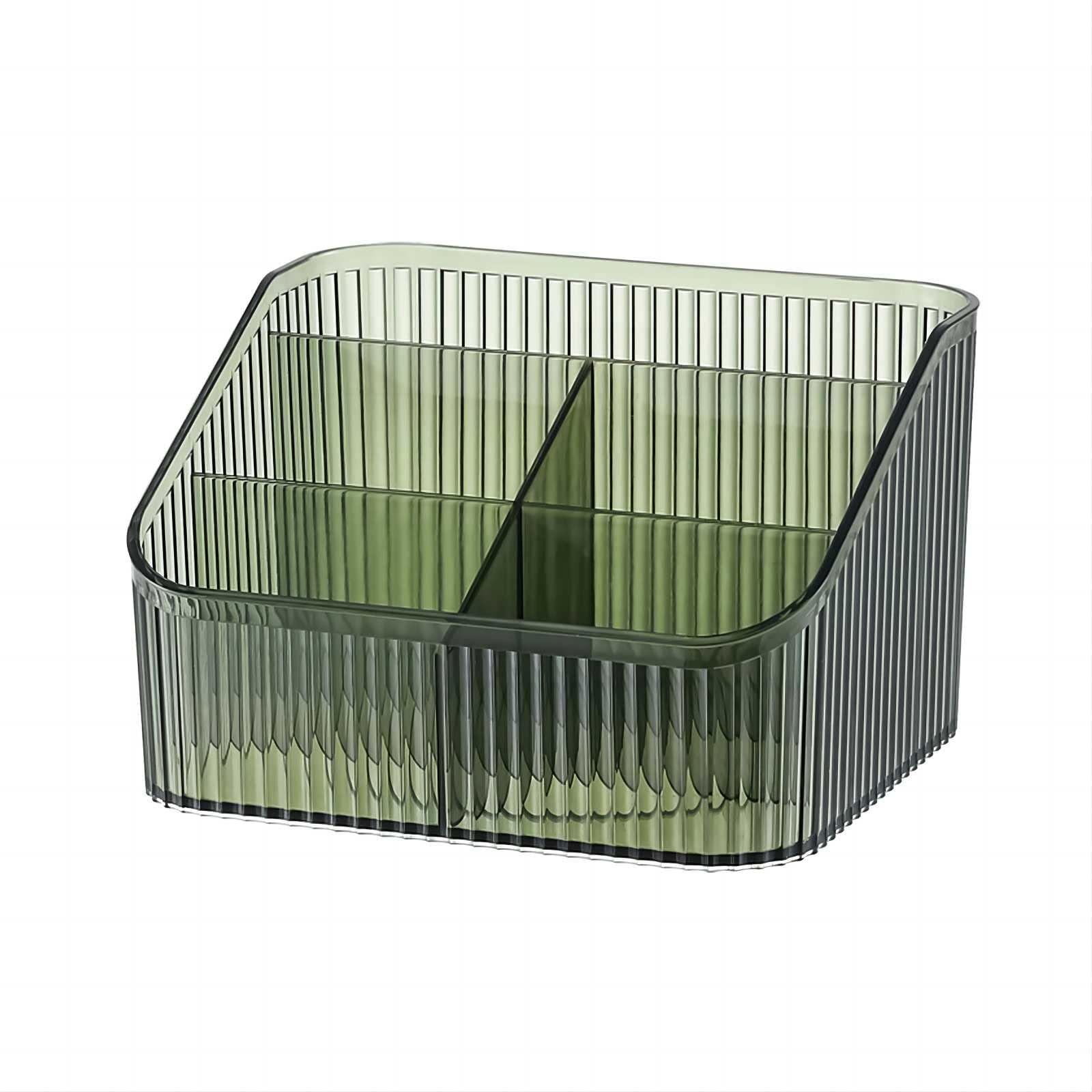 DASITON Large Capacity Makeup Brush Holder, 5 Slots Makeup Organiser Storage Cup, Vintage Striped Make Up Brush Holder for Dressing Table, Bathroom, Desk, Cosmetic Skincare Organiser (Green-L)