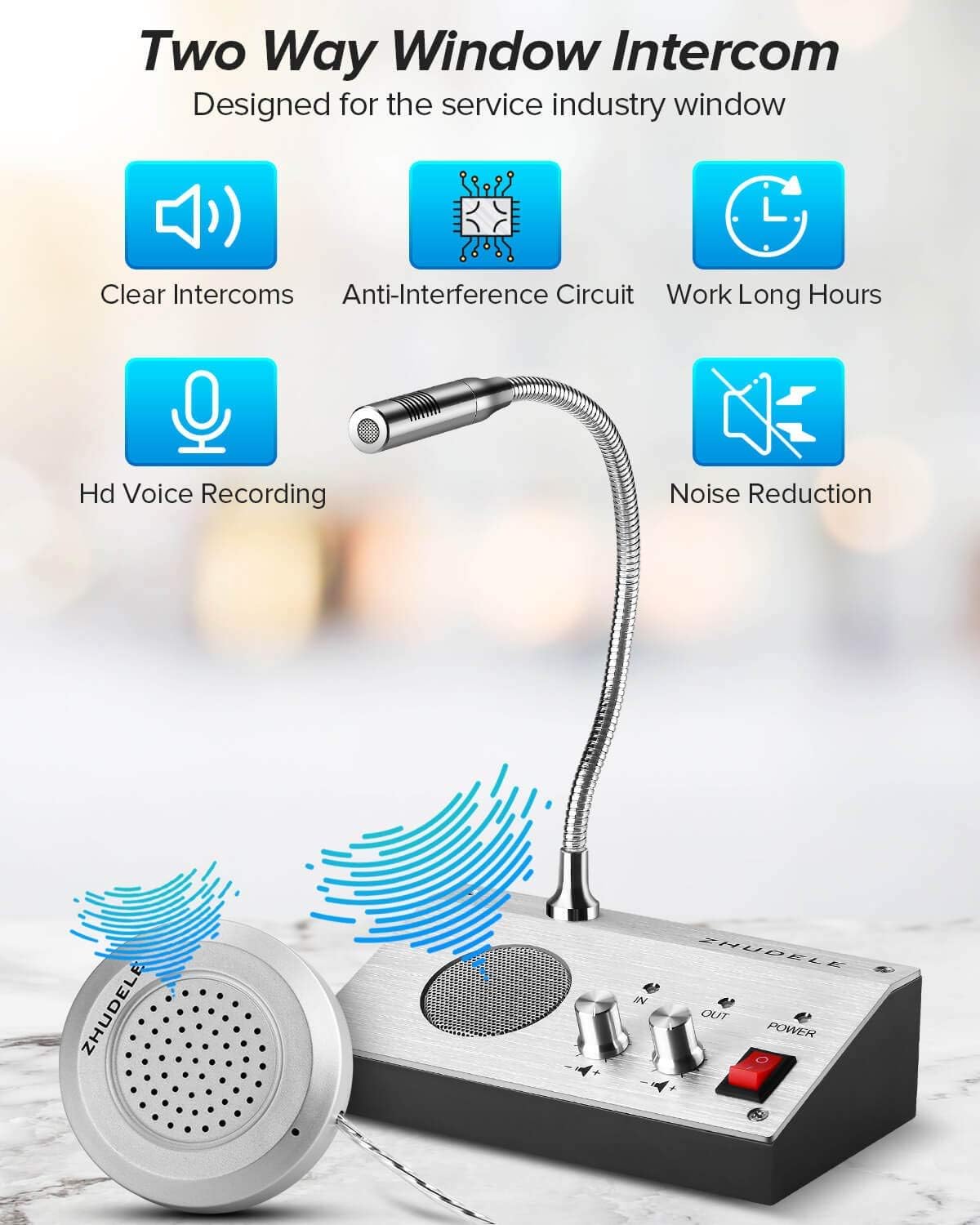 Dual Way Counter Intercom System, Window Speaker System Window Glass ...