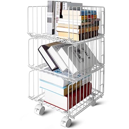 Pup Joint Metal Wire Baskets 3 Tiers Foldable Stackable Rolling
