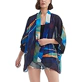 Women's Loose Print Sheer Chiffon Kimono Beach Swim Cover up Cardigan Capes Blouse Tops