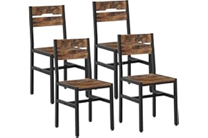 RALGEND Dining Chairs Set of 4, Rustic Wooden Kitchen Chairs with Backrests and Metal Frame, Modern Farmhouse Dinner Chairs for Kitchen, Easy Assembly, Living Room, Dining Room, Rustic Brown and Black