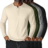 Velvelhall 4 Pack Men's Big and Tall Henley T-Shirts, Long Sleeve Crew Neck 3 Button Casual Soft Basic Tee Tops Multipack
