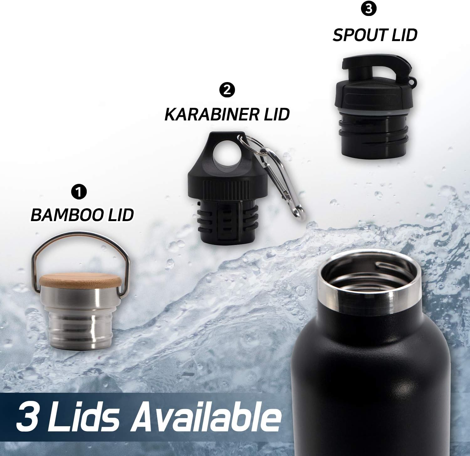 GONNADOO Stainless Steel Insulated Water Bottle 25 oz with 3 Lids, Vacuum, Insulated Stainless Steel, Hot Water, Cold Water, Sports Water Bottle (Black) : Sports & Outdoors