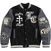 SOLY HUX Men's Letter Graphic Color Block Varsity Jacket Long Sleeve Y2k Streetwear Baseball Jacket