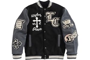 SOLY HUX Men's Letter Graphic Color Block Varsity Jacket Long Sleeve Y2k Streetwear Baseball Jacket