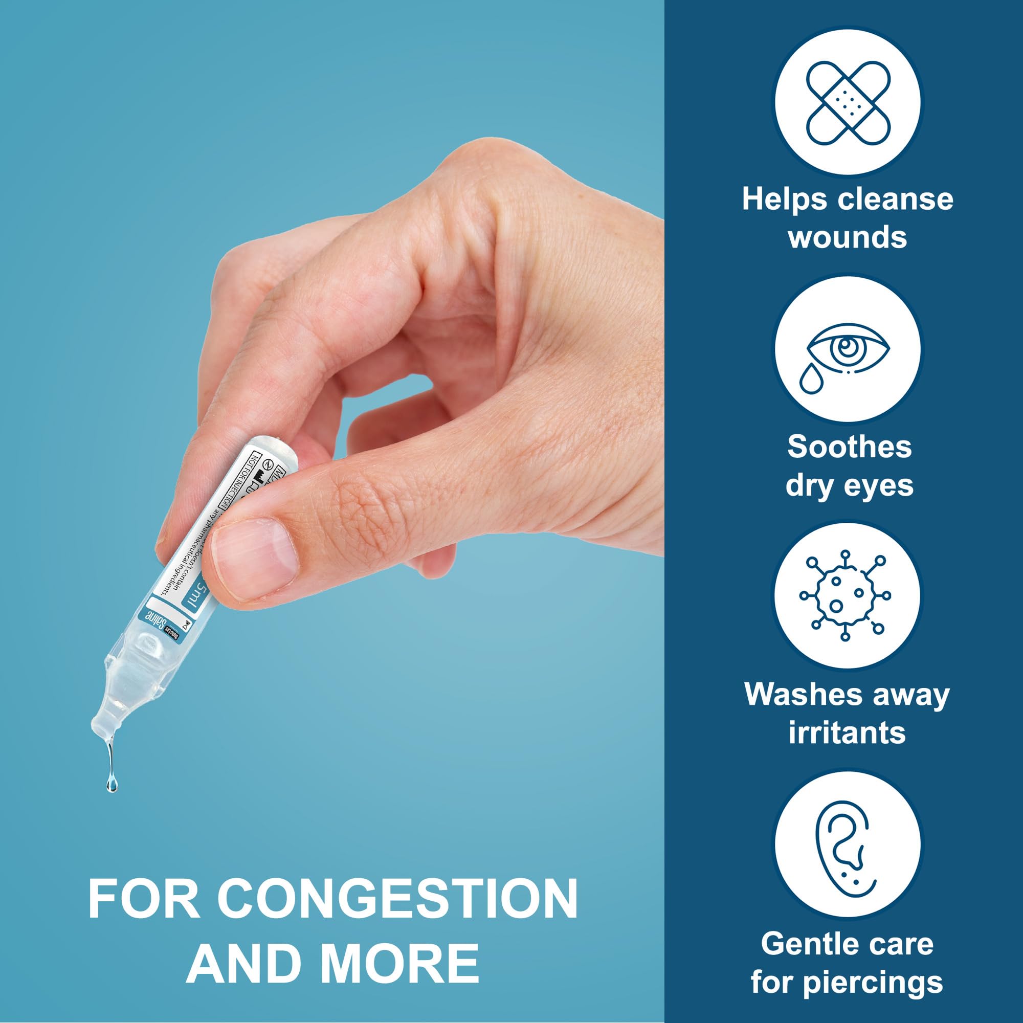 Saline Ampoules - Saline Solution for Nebulizer, Sodium Chloride 0.9% for Nose, Nasal Cleanse for Babies, Kids, & Adults, Sterile Nasal Care, Wound Cleansing - 20 Count (5ml Each)