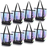 Reginary 8 Pieces Clear Tote Bags Shoulder Handbag Security Approved See Through Bag with Zipper Closure for Travel Work