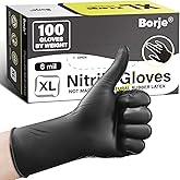 Borje Nitrile Gloves XL, 100 Count Disposable Gloves, Black, Latex & Powder-Free, 6 Mil, Medical Exam, Food Safe, Cooking, Mechanic, Automotive
