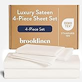 Brooklinen Luxury Sateen 4 Piece Sheet Set - 100% Cotton Bed Sheets, Soft & Durable Queen Size Sheets Set in Cream, Oeko-TEX Certified Bedding Set, 1 Fitted Sheet, 1 Flat Sheet, 2 Pillowcases