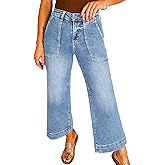 Astylish Women's 2026 Stretchy Wide Leg High Waisted Jeans Tummy Control Casual Cropped Ankle Denim Pants