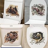Kiddale 4 Sheets Halloween Toilet Decals 3D Zombie Broken Wall Stickers | 4 zombie toilet decals 11.42