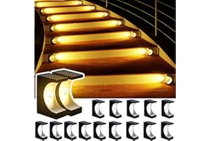 JSOT Outdoor Step Lights - 16 Pack Warm White Solar Stair Lights Waterproof Deck Light for Outside Decor Yard Patio Pathway