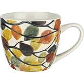 Pimpernel 16 oz Dancing Leaves Porcelain Mug – Coffee & Tea Cup Featuring Nature-Inspired Artwork, Large Durable Hot Beverage Drinkware, Microwave, Oven, Freezer & Dishwasher Safe Tableware