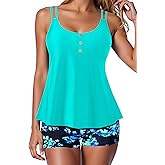 Women Tankini Swimsuit with Shorts - Flowy Two Piece Swimsuits Tummy Control Bathing Suits 2025 Swimwear