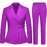 TRONSTORE Women's Pants Suit Solid Jacket 2 Piece Set Irregular Blazer Suit Business Casual