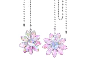 LÈFERS LEFERS Ceiling Fan Pull Chain, 2 Pieces 1.8" Crystal Glass Flower Pendants with 24" Ceiling Fan Chain Extender and Connector (Purple)