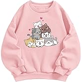 KEEVICI Cute Cat Sweatshirt For Girls Kawaii Graphic Sweatshirts Kids Animal Print Long Sleeve Shirts Cartoon Hoodie Pullover