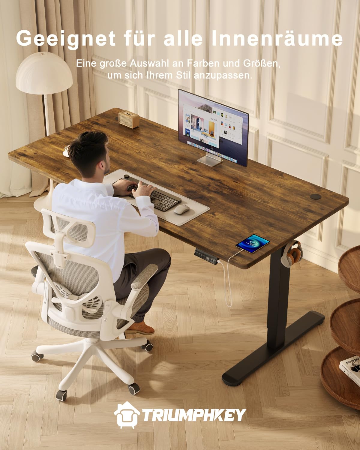 TRIUMPHKEY Höhenverstellbarer Schreibtisch 160x80 mit USB Ladeanschluss, 3 Memory-Steuerung groß Schreibtisch Höhenverstellbarer Anti-Kollision Computertisch Höhenverstellbarer Tisch 6