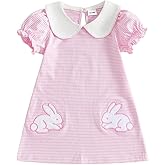 Ayalinggo Toddler Baby Girl Easter Dress Puff Short Sleeve A-line Dresses Bunny Embroidery Outfit Cute Spring Summer Clothes