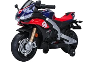HEIMILI Aprilia Licensed Kids Electric Motorcycle for Ages 3+ with Training Wheels, Music & Bluetooth (Blue)