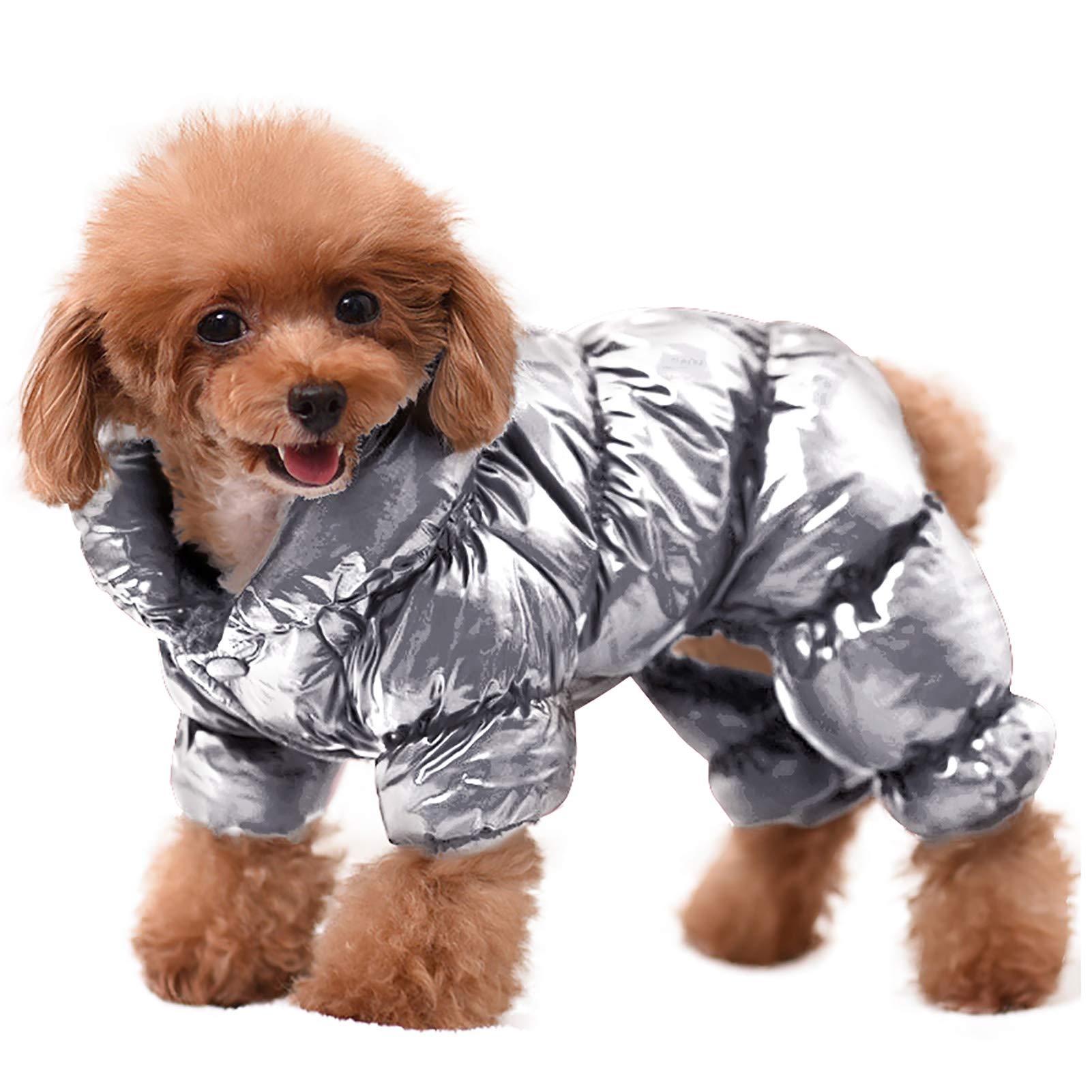 AOFITEE Dog Coat, Waterproof Dog Jacket, Fullbody Dogs Winter Coat Snowsuit, Windproof Puppy Puffer Jacket Snow Suit with Legs, Pet Fleece Winter Vest, Cold Weather Coats for Small Dogs, Silver S