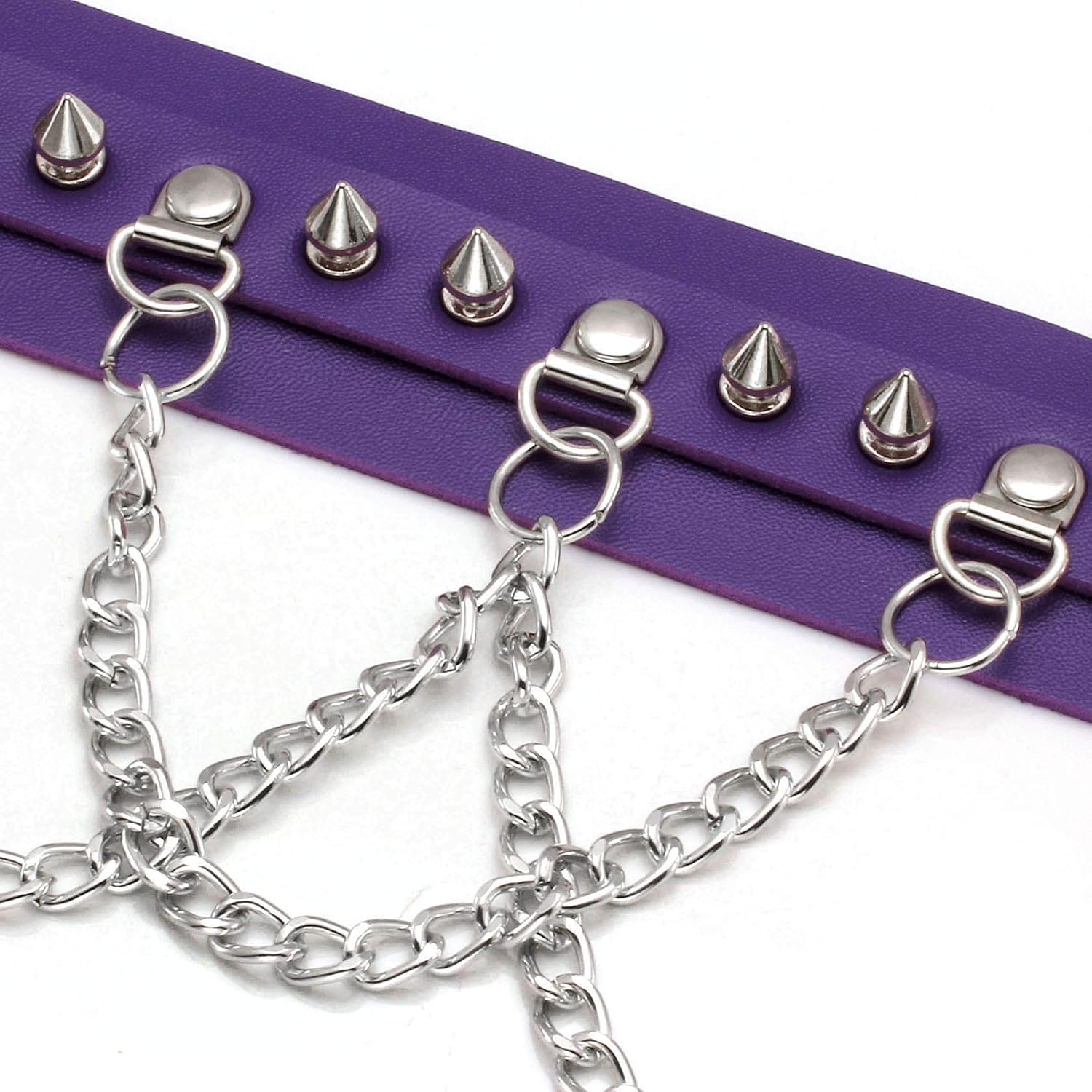 MILAKOO Women Purple Leather Collar Necklace with Allloy Chain Necklace Choker Gothic, 3-purple, White Spike - Image 3