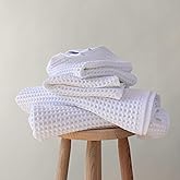 Püskül - Luxury Waffle Towel Set for Bathroom 4 Pieces White, Premium Quality Organic 100% Turkish Cotton 2 Hand and 2 Bath Towels Sets, Quick Dry Thin Waffle Towels, Made in Turkiye (White)