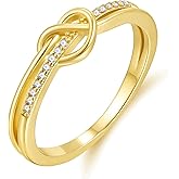Decholly Gold Rings for Women Non Tarnish, 18K Real Gold Plated Love Knot Ring Promise Ring for Her Stackable Cubic Zirconia Gold Rings Birthday Jewelry Gifts
