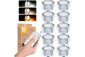 HIBOITEC Recessed LED Deck Light Kits with Remote Control φ42mm, 10 Pack Deck Lighting IP67 Waterproof, 12V Low Voltage In Ground Outdoor LED Landscape Lighting for Yard, Garden, Patio, Stair