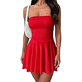 OQQ Women's Mini Dress Summer Cocktail Tube Ruched Waist Ruffle Corset Party A-line Dresses