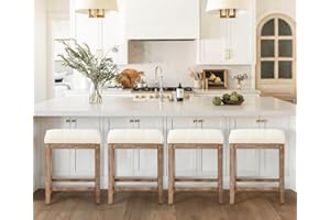 RNKSFX Counter Height Bar Stools Set of 4 for Kitchen Counter Farmhouse Modern Backless Barstools with Fabric Upholstered Seat and Solid Wood Legs 24 inch Bar Chairs, Beige + Wood Color