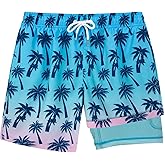 Boys Swim Trunks with Boxer Brief Liner Compression Bathing Suit Quick Dry Beach Swimsuit Toddler Swim Shorts for 5-14 Years