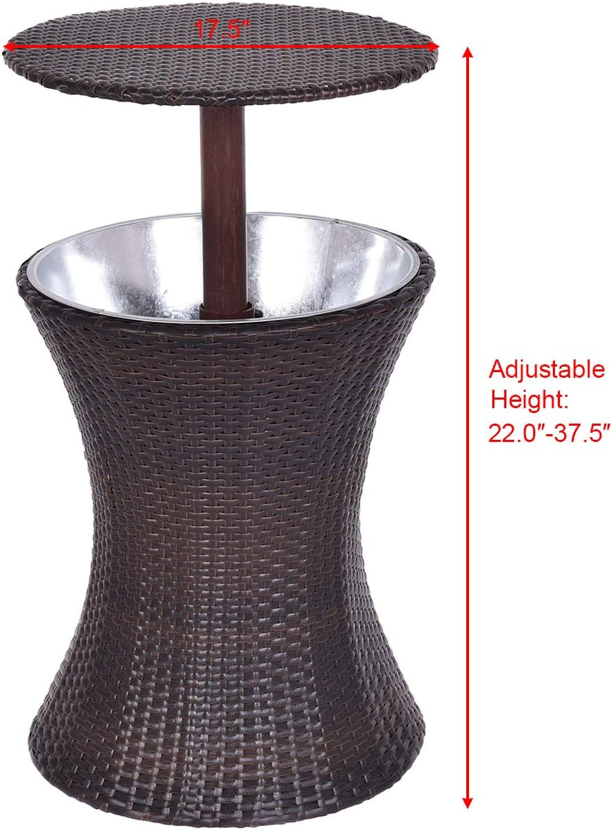 Giantex Outdoor Cool Bar Rattan Style Patio Cool Bar Table Adjustable Height Cocktail Coffee Table for Party Deck Pool Use, Brown: Kitchen & Dining