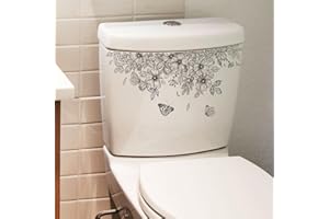 BWESOO 14"x6"Plant Leaves Flowers Toilet Seat Lid Stickers,Self-Adhesive Wall Sticker,DIY Removable Waterproof Sticker for Bathroom Cistern Decor Toilet Lid and Tank Covers