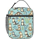 ainori Reusable Otter and Fish Lunch Box for Kids Girls Boys Women Adult, Insulated Cute Marine Life Lunch Bag,Polyester Cooler Handbags Case for School Picnic Work Travel Outdoor Beach or Hiking