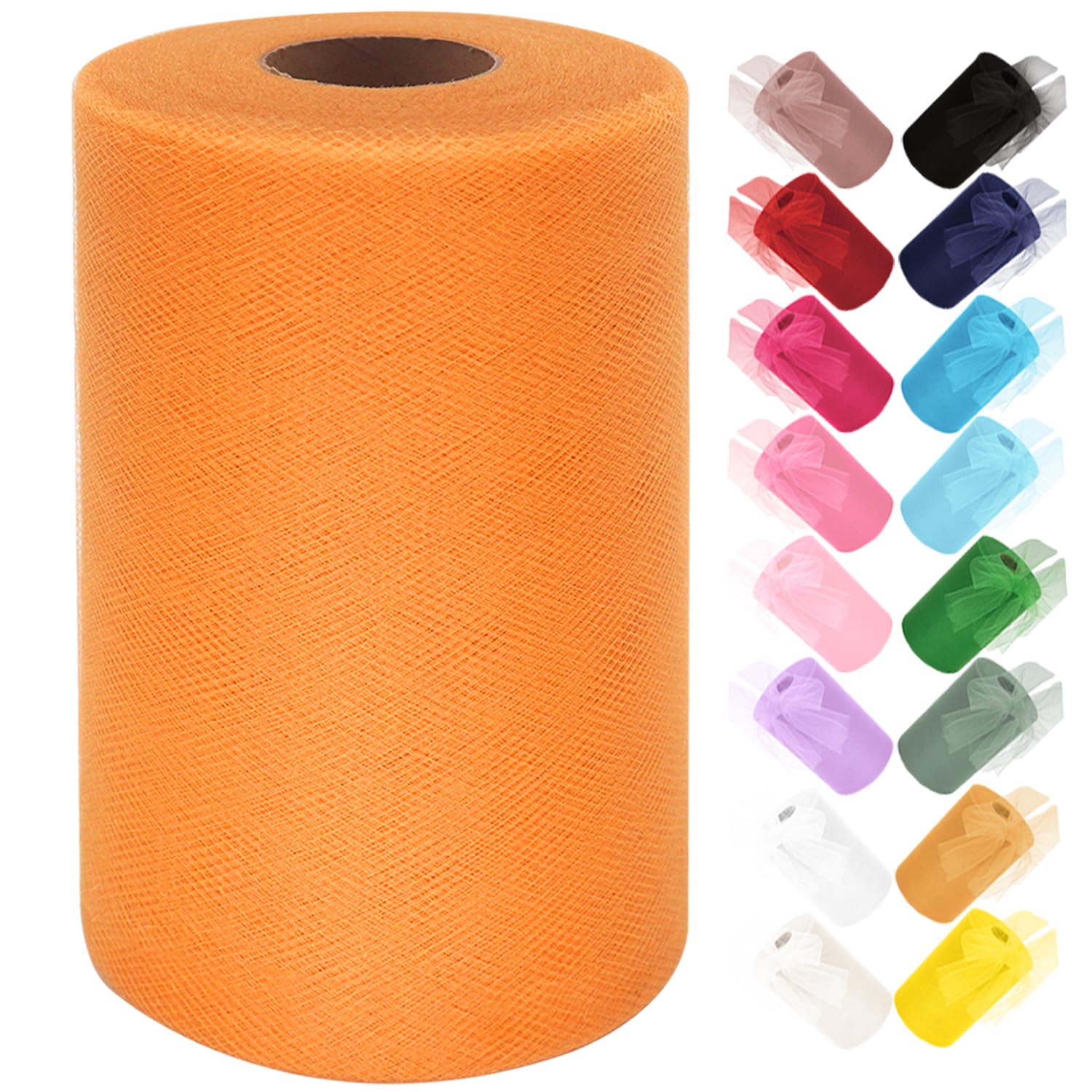 Ableme Deco Tulle Fabric Roll 6 Inches x 100 Yards (15cm x 91m) Tulle for Tutu Dress Pom Poms Gift Wrapping Baby Shower Wedding Decor (Orange)
