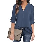 Timeson Women's Casual Chiffon V Neck 3/4 Sleeve Blouse Tops