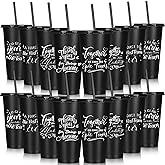Mifoci Bulk Employee Appreciation Gifts 24oz Plastic Cups Tumblers with Straw Lid Staff Team Teacher Appreciation Gifts Reusable Inspirational Cups for Coworker Employees Volunteer(Black,15 Pcs)