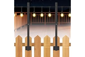 SUCHTALE String Light Mounting Pole, Wall Mounted Hanging Hook Rod for Outdoor Patio, Garden Deck, Fairy Lights, Indoor Wedding Party Decoration,Fence Post Extender with Holder, 2.8FT Heavy Duty 2 Pack Black