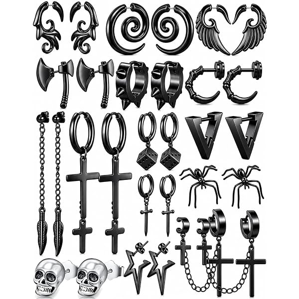 Amazon.com: Faccubee Punk Goth Black Cross Earrings for Men Women