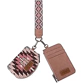Wrangler Aztec Keychain Wristlet Wallets for Women Western Dual Pouch Wristlet Credit Card Holder Wallet with Zipper Pocket WG2213-W0051DPK