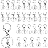 uxcell Lobster Claw Clasps Keychain, 30 Pcs Lobster Claw Clasp Hook with Flat Split Keychain Ring and Chain for DIY Craft Key Chain Accessories, Silver