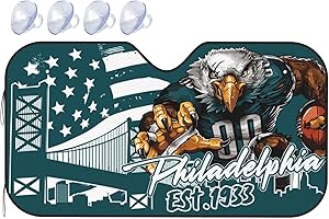 VIGKOIR Football Team Colors Car Windshield Sun Shade, Sports Foldable Automotive Sun Visor for Fans, City Football Style Shades for Front Windows 55" x 30", Keeps Vehicle Cool