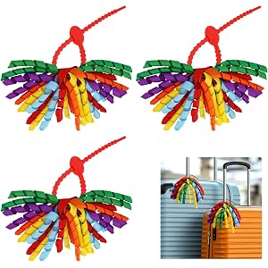 Decorniqu 3PCS Luggage Pom Poms for Suitcases Reusable Curly Luggage Identifiers with Secure Silicone Tie Cute Colorful Lugga