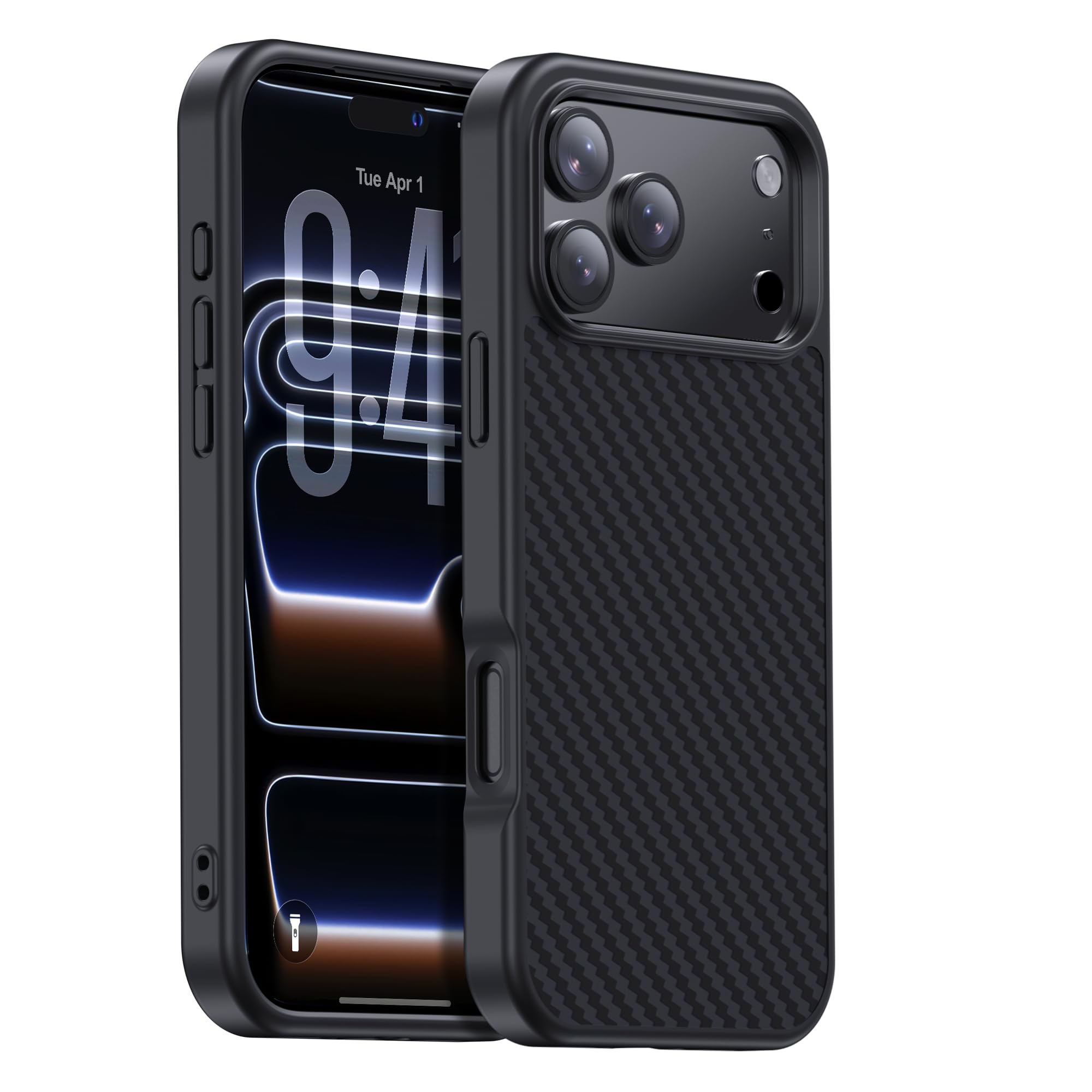 GESIHOPY for iPhone 17 Pro Max Case Carbon Fiber,Fits MagSafe, Military-Grade Drop Cover,Sturdy Carbon Fiber for iPhone 17 Pro Max Phone case,Supports Wireless Charging, Black/Grey(Twill)
