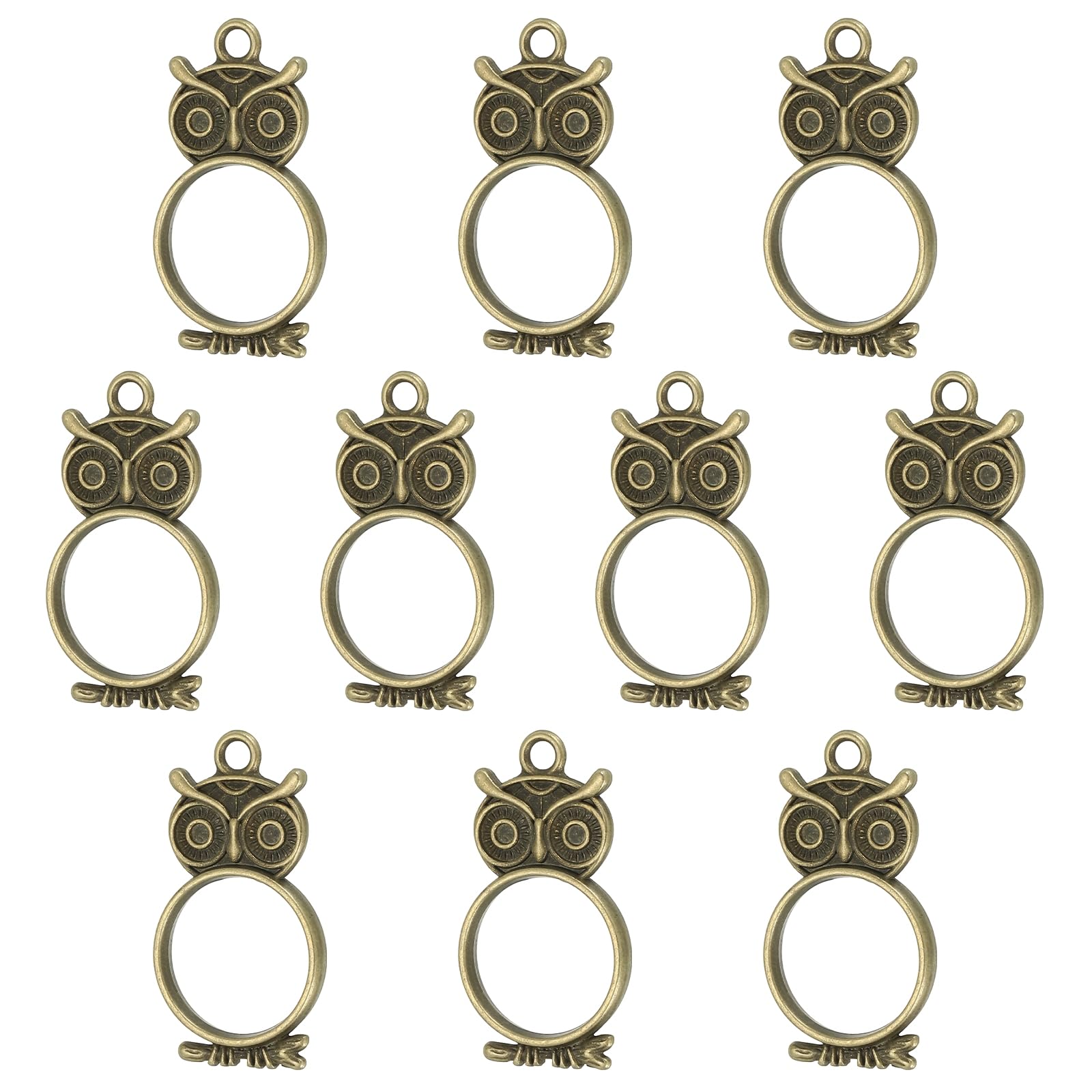 PATIKIL Alloy Open Back Bezel Pendants, 10 Pack Owl Shaped Hollow Resin Pendant Frame for DIY Crafts Earrings Necklace Bracelet Making, Bronze