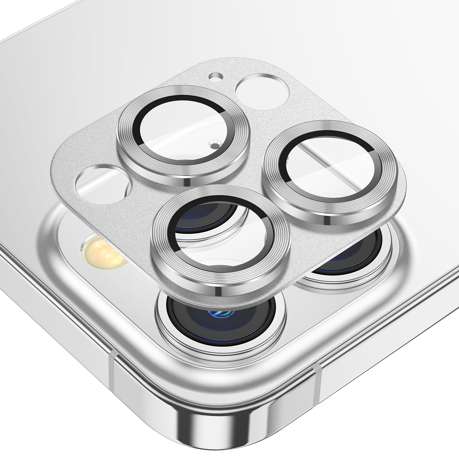 Fewdew for iPhone 15 Pro Max/iPhone 15 Pro Camera Lens Protector, 9H Tempered Glass [Anti Scrach] [Ultra HD] Metal Ring Camera Screen Protector Cover for iPhone 15 Pro /15 Pro Max, Silver