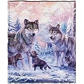 KYKU Pink Wolf Blankets and Throws - Fleece Wolves Blanket Snow Decorative Animal for Adults and Kids Family Love Design Pretty Art Gift Home Decorative Living Room Sofa Hug Plush Soft Beding Nap Cozy