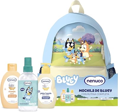Pack Infantil Mochila Bluey – Edición Limitada, con Champú Suave 200 ml, Jabón Líquido 200 ml y Colonia Nenuco 240 ml
