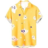 Halloween Shirts for Men Funny Ghost Skull Graphic Button Down Hawaiian Shirt Holiday Palm Beach Tropical Clothes